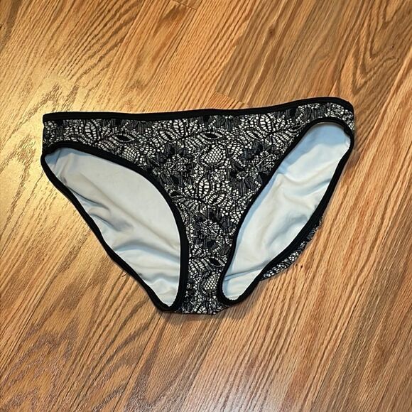 Spiegel Swim Bikini, black floral faux lace, halter top, scoop bottom, 10 - Picture 2 of 8